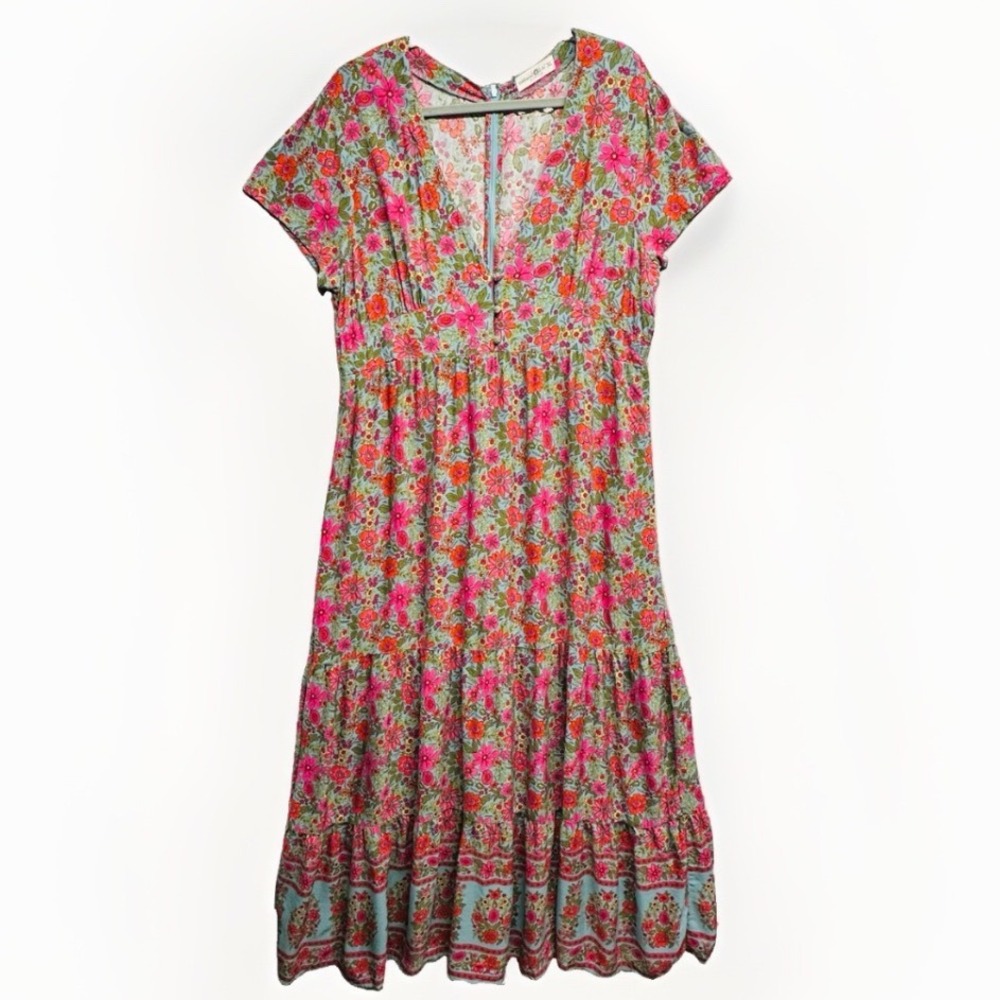 Natural Life Evangeline Maxi Dress Women XL Floral Boho Tiered V-Neck Pockets - Picture 8 of 13